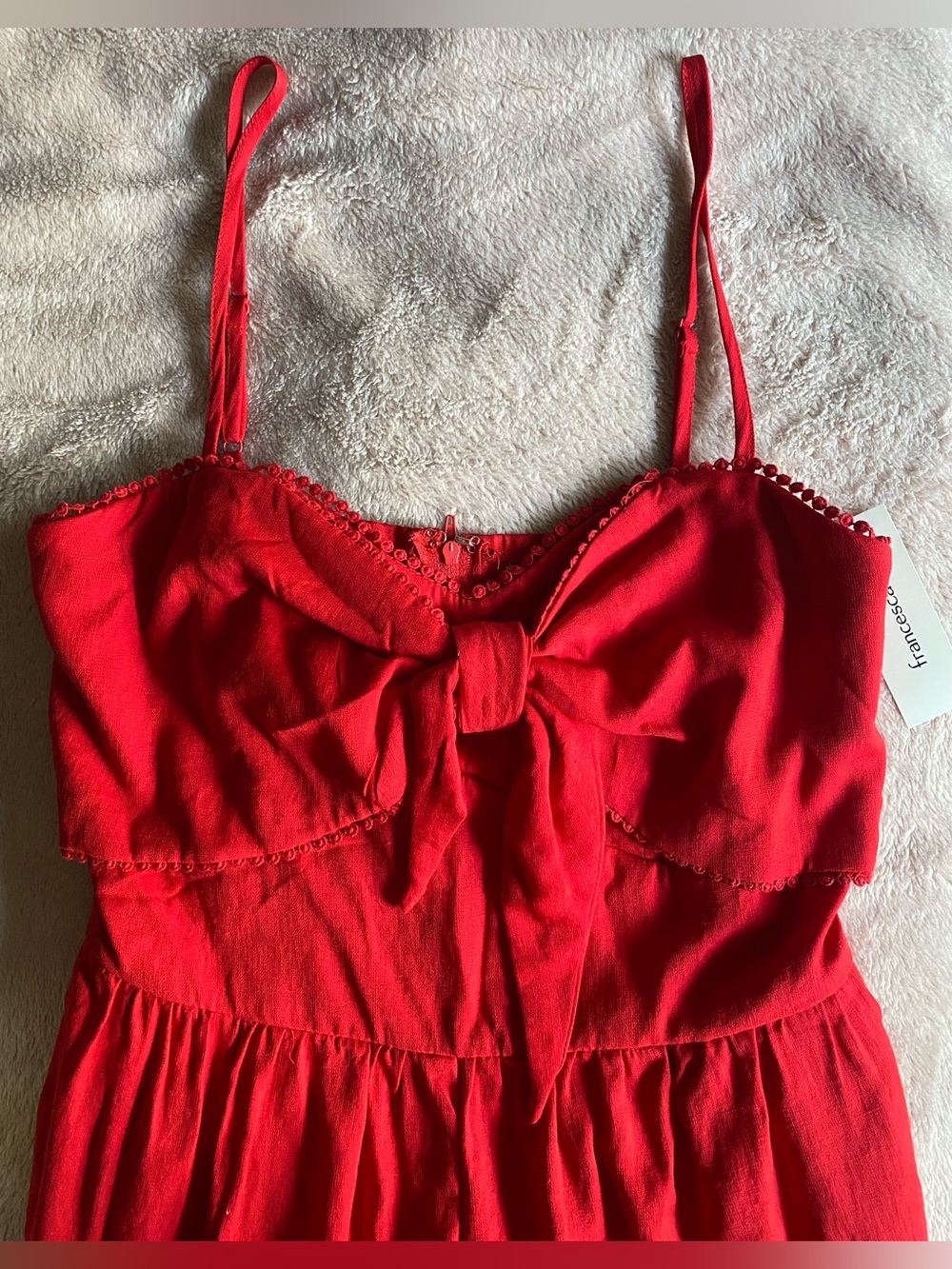Red Bow-Front Spaghetti Strap Jumpsuit by Francesca's Collections